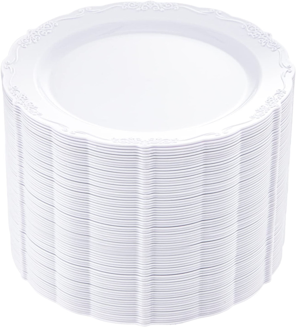 DaYammi 60 Pc White Plastic Plates 7.5in Disposable Dessert Party New